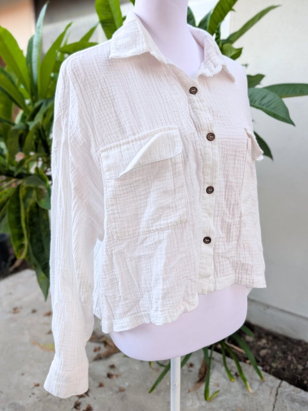 Mustard Seed White 100% cotton gauze pocket button shirt top VGUC medium - Picture 7 of 15